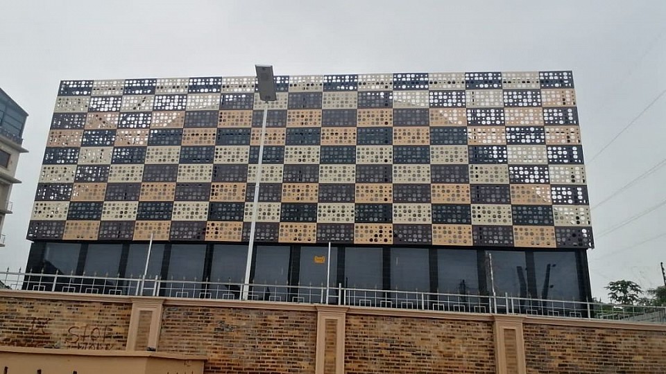 Exterior Cladding, Using Perforated Alluco Board Panels.